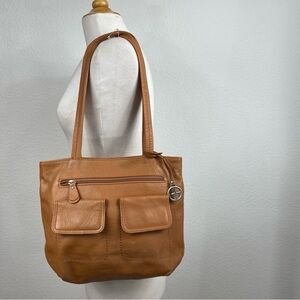 Giani Bernini Women's Cognac Pebbled Leather Shoulder Tote Bag Classic Western